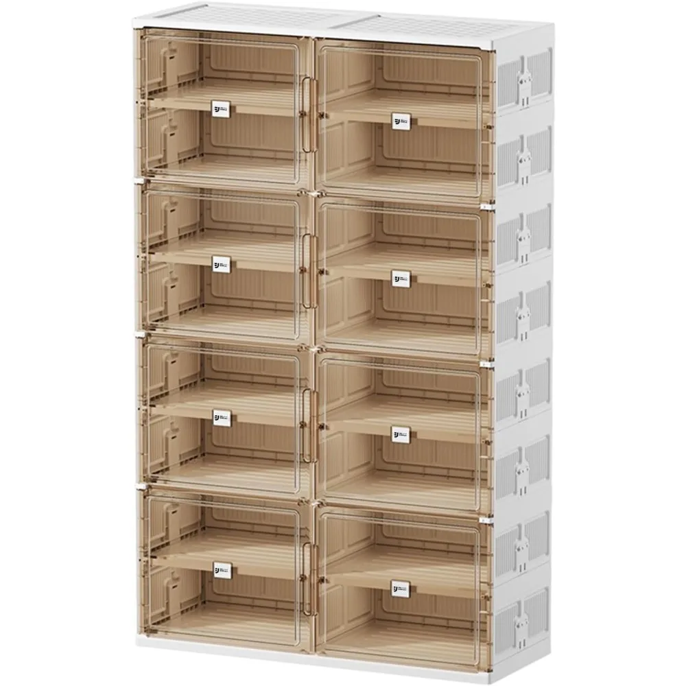 32 زوجًا من خزانة الأحذية المكونة من 3 خطوات للتركيب السريع، صندوق أحذية بلاستيكي مع باب مغناطيسي شفاف للعرض، منظم الأحذية