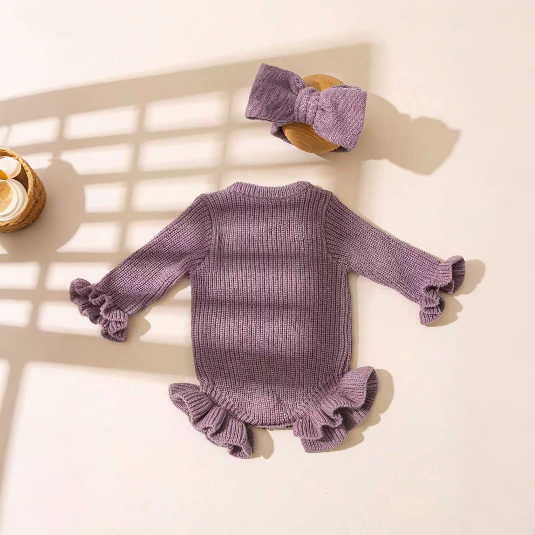 Ylsteed borboleta bordado tricô recém-nascido plissado macacão com arco bandana bebê menina fotografia roupas camisola de malha