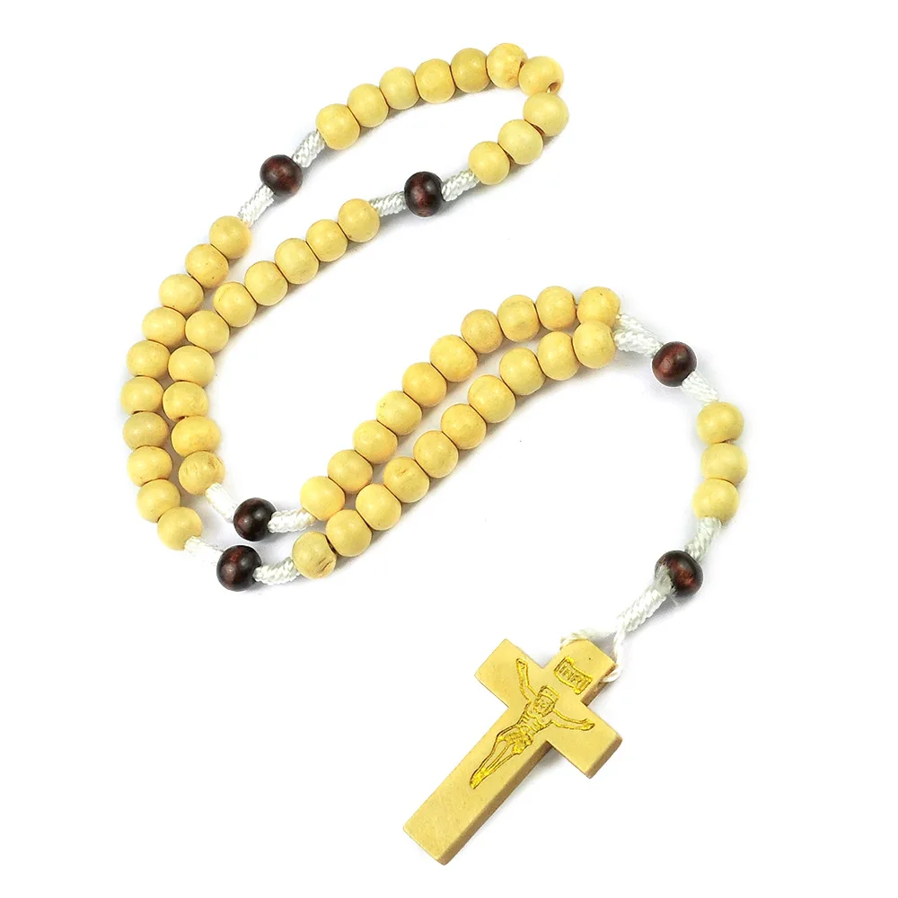 Religiöses Holzkreuz-Armband für Damen und Herren, Holz-Gebetsperlen, Kreuz-Anhänger-Armband, modischer Party-Schmuck, Geschenk – Detail 11