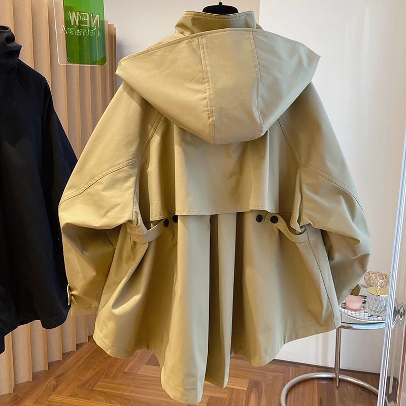 New Hooded Work Windbreaker Product Fashionable Casual Women's Clothing Retro Loose Versatile Hooded Long Sleeve Short Coat