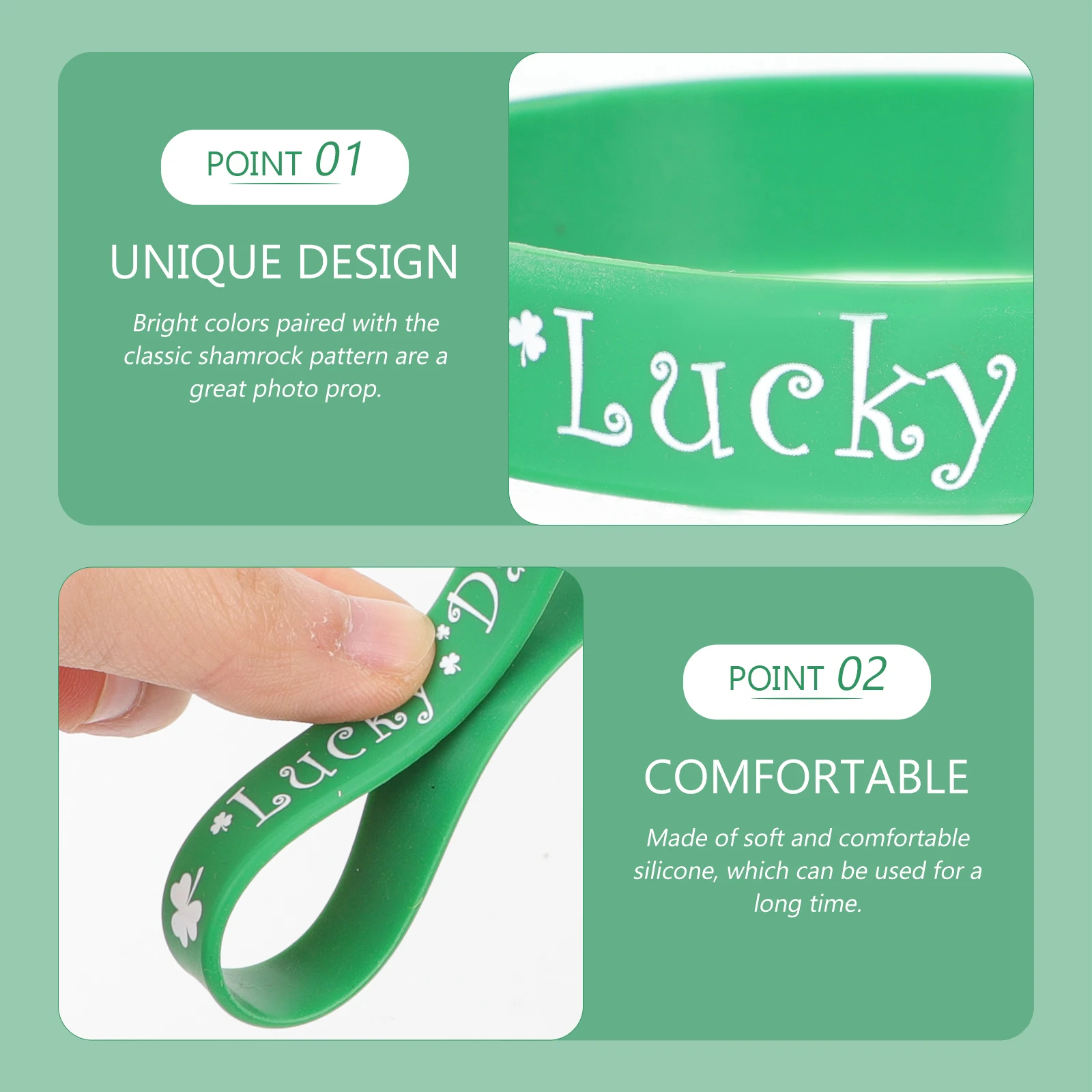 

10Pcs Shamrock Wristbands Silicone St Patricks Day Elastic Bracelets Green Party Favor Irish Gifts Silicone Bracelets