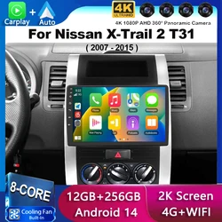 Android 15 Carplay Auto Car Radio For Nissan X-Trail XTrail X Trail 2 T31 2007 - 2015 Multimedia Video Player GPS 360 Camera DSP