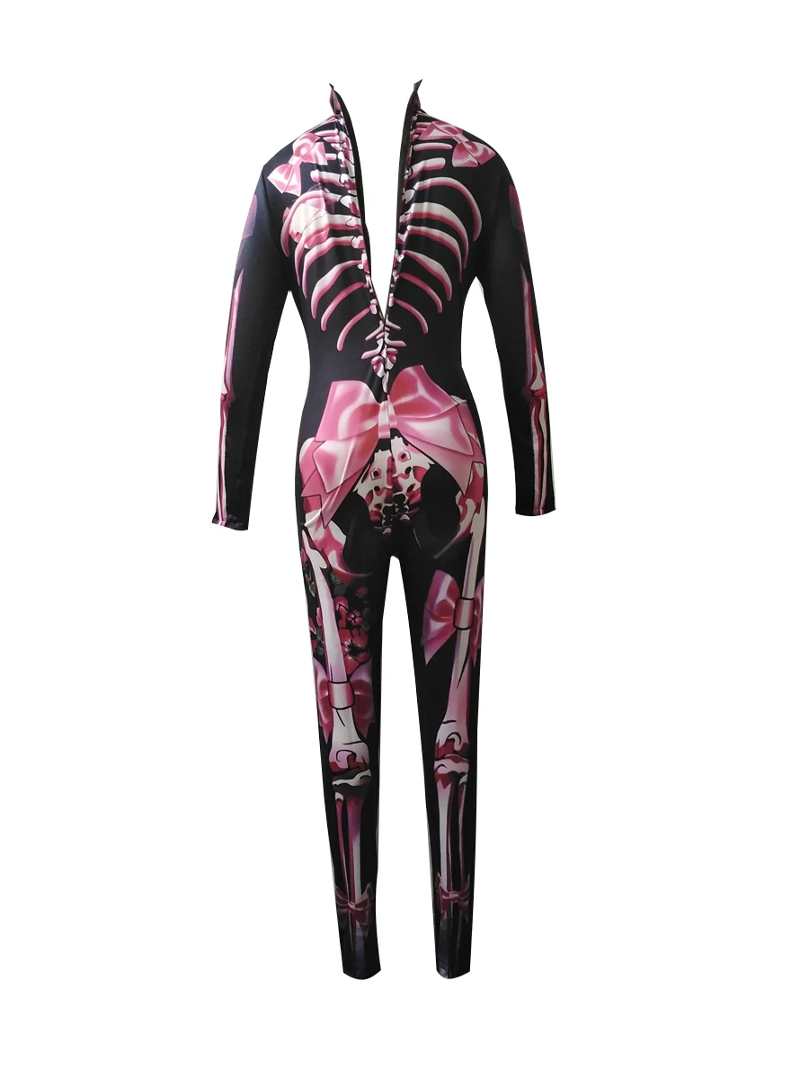 Loween – combinaison taille haute pour femmes, imprimé squelette, pantalon décontracté à jambes droites, Design asymétrique, automne Faion