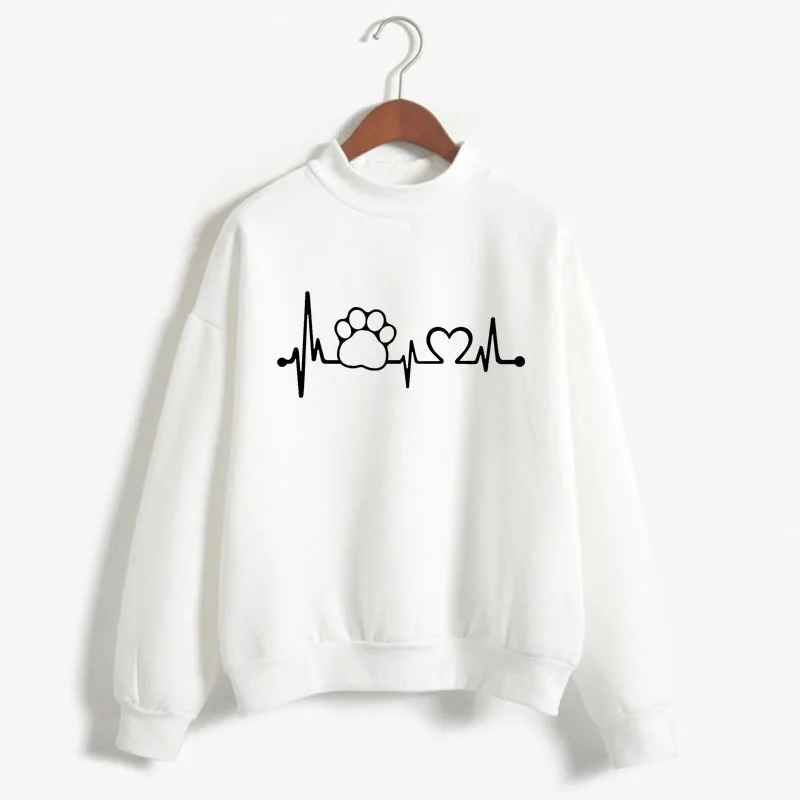 Paw Heartbeat Lifeline dog cat Print Woman Sweatshirt Korean O-neck Knitted Pullovers Thick Autumn Candy Color Women Clothing