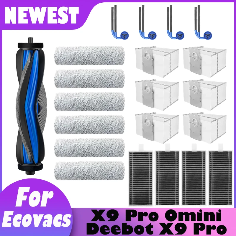 

Fit for Ecovacs X9 X9 Pro Omni Vacuum Cleaner Replacement Main Roller Brush Side Brush Dust Bag HEPA Filter Spare Parts and Kit