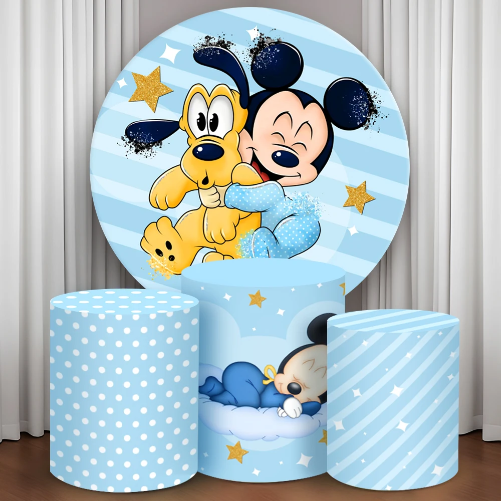 

Disney Mickey Mouse Round Backdrop Cover Kids Birthday Baby Shower Cylinder Cake Photograph Background Wall Party Decorations