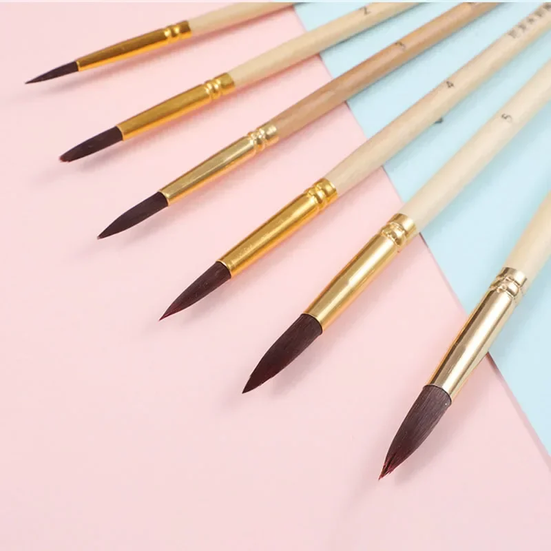 18 pcs Round head watercolor Gouache brush pen log short rod claret Nylon hair fiber oil artistic paint brush set kids supplies