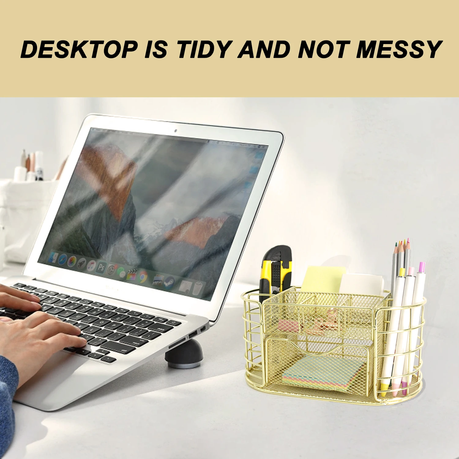 Juego de organizador de escritorio dorado, portalápices de Metal grande con accesorios, vaso para brochas de maquillaje de acero inoxidable duradero, oficina multiusos