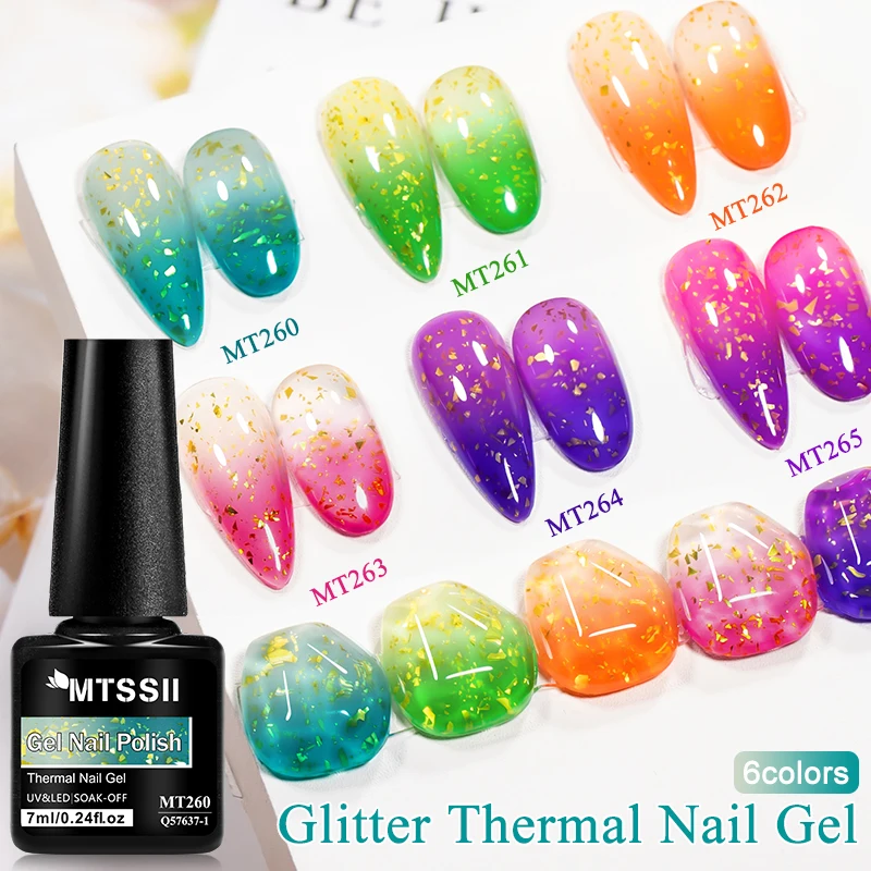 1/6pcs Glitter Thermal Gel Nail Polish Gold Foils 3 Layers Temperature Color Changing Soak Off Nail UV Gel Varnish Nail Supplies