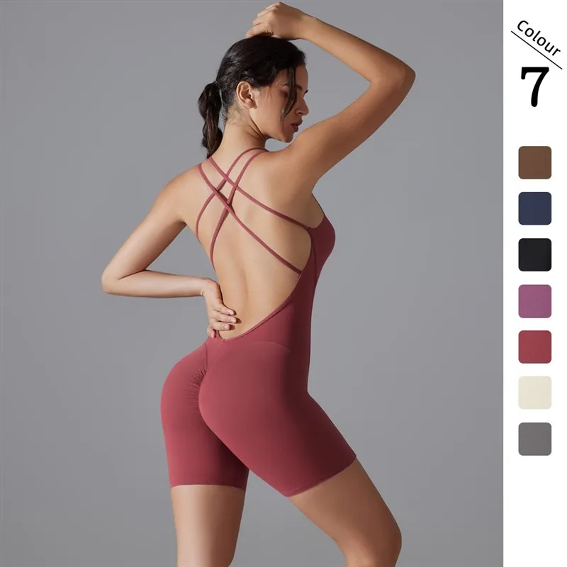 

High-Waist Cross Ba Yoga Suit Fitn Sportswear Tight Bodycon Pants No Tag Lines Seven/Nine-Length One-Piece Suit
