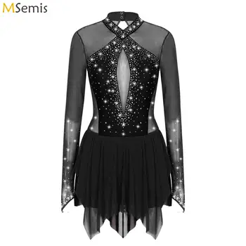 Kadın Metalik Jimnastik Mayoları Elbise Ritmik Jimnastik Bodysuit Rhinestones Yoga Artistik Patinaj Tulum Bale Leotard