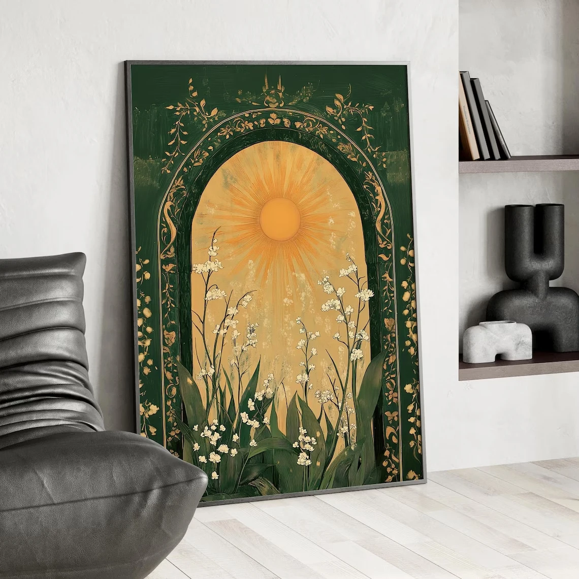 Modern Light With Islamic Theme On Green Background Wall Art Print Canvas Painting Poster Picture For Living Room Home Decor