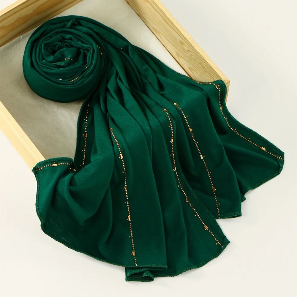 

Высококачественный дышащий хиджаб с камнями, мягкий однотонный головной платок, тюрбан с блестящим краем, головной убор для женщин.