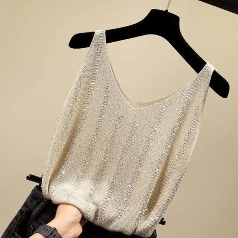 Elegant Fashion Harajuku Slim Fit Female Clothes Loose Sweat Undershirt All Match T-shirts V Neck Solid Sleeveless Tanks JJ172