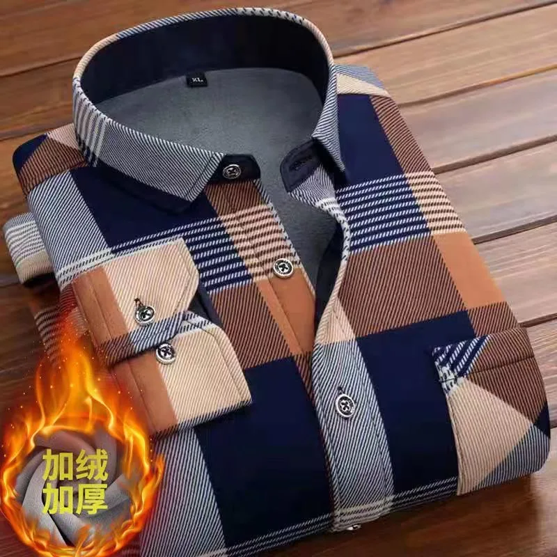 Chemise à rayures épaisses et chaudes pour hommes, nouvelle tendance d'hiver, décontractée, ample, rétro, sport, grande taille, haut de gamme, manches longues, L-5XL