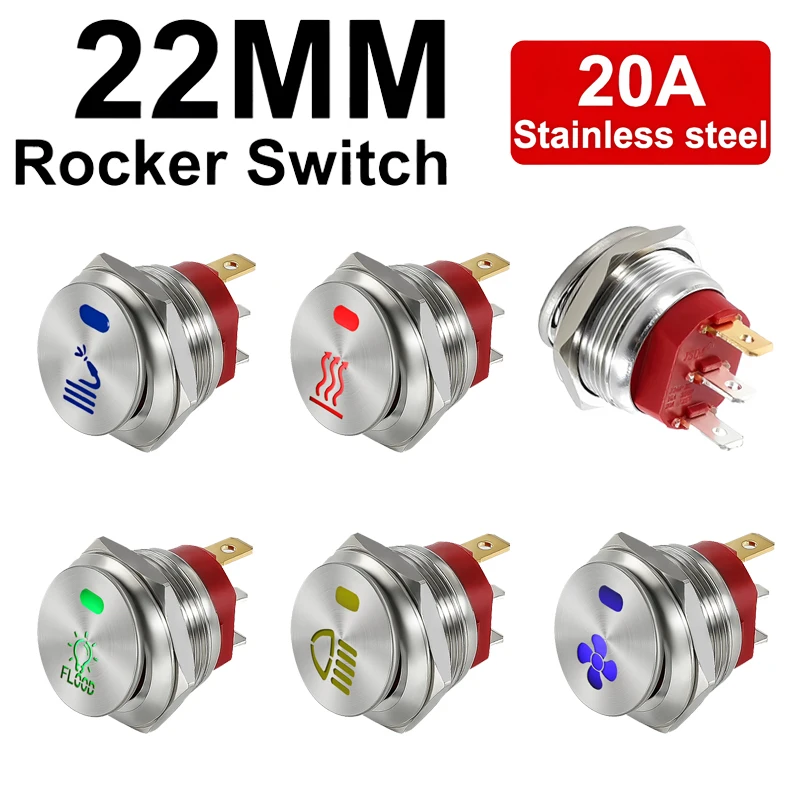 22mm Customized Metal Toggle Rocker Switch 12V 20A stainless steel button switch 220V 15A ON-OFF suitable for cars and ships