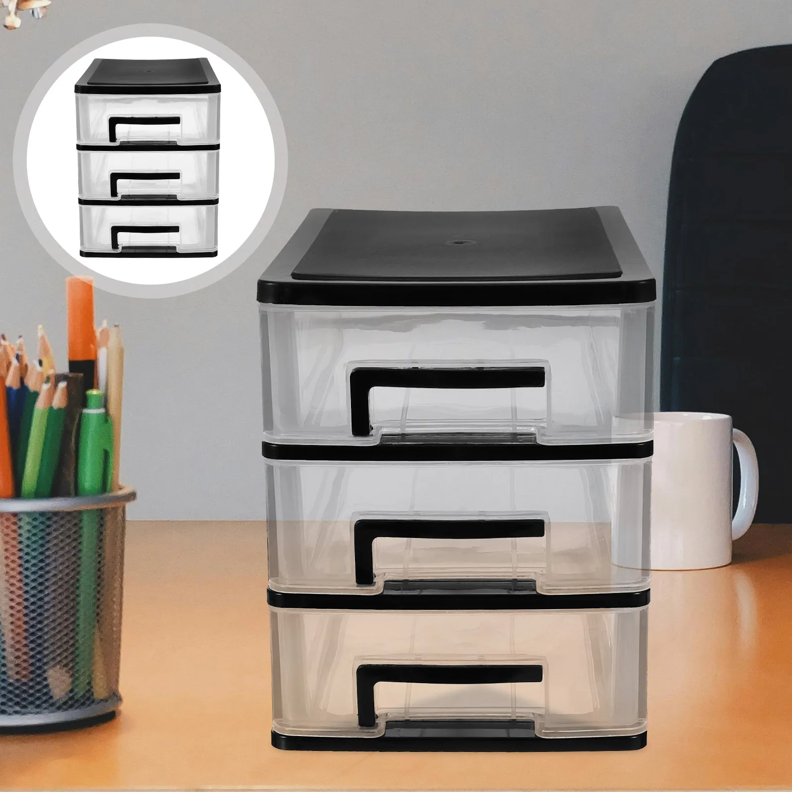 

Plastic Multi-Layer Drawer Storage Box For Office Study Room Lightweight Organizer Cabinet Black Transparent