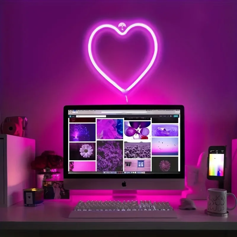 Sinal de Neon Coração Rosa, Bateria ou USB Powered, Usar para Decorar o Casamento, Festa, Dia das Mães, Dia dos Namorados Gift, 1Pc