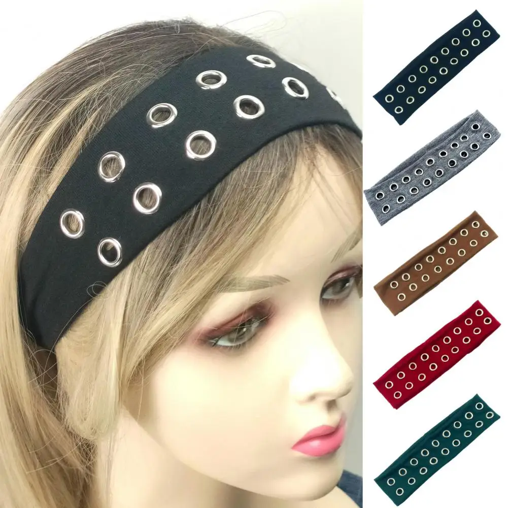 

Air-eye Punk Headband Punk Style Rock Air-eye Decor Hair Band Elastic Fabric Eyelets Punk Headwrap Hair Accessory