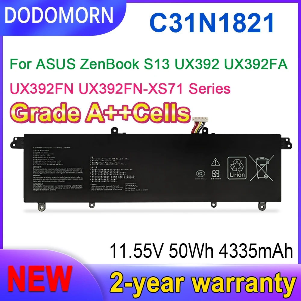 High Quality C31N1821 Battery For ASUS UX392 UX392FA UX392FN S433FL M433IA 0B200-03210100 Factory Direct Sales
