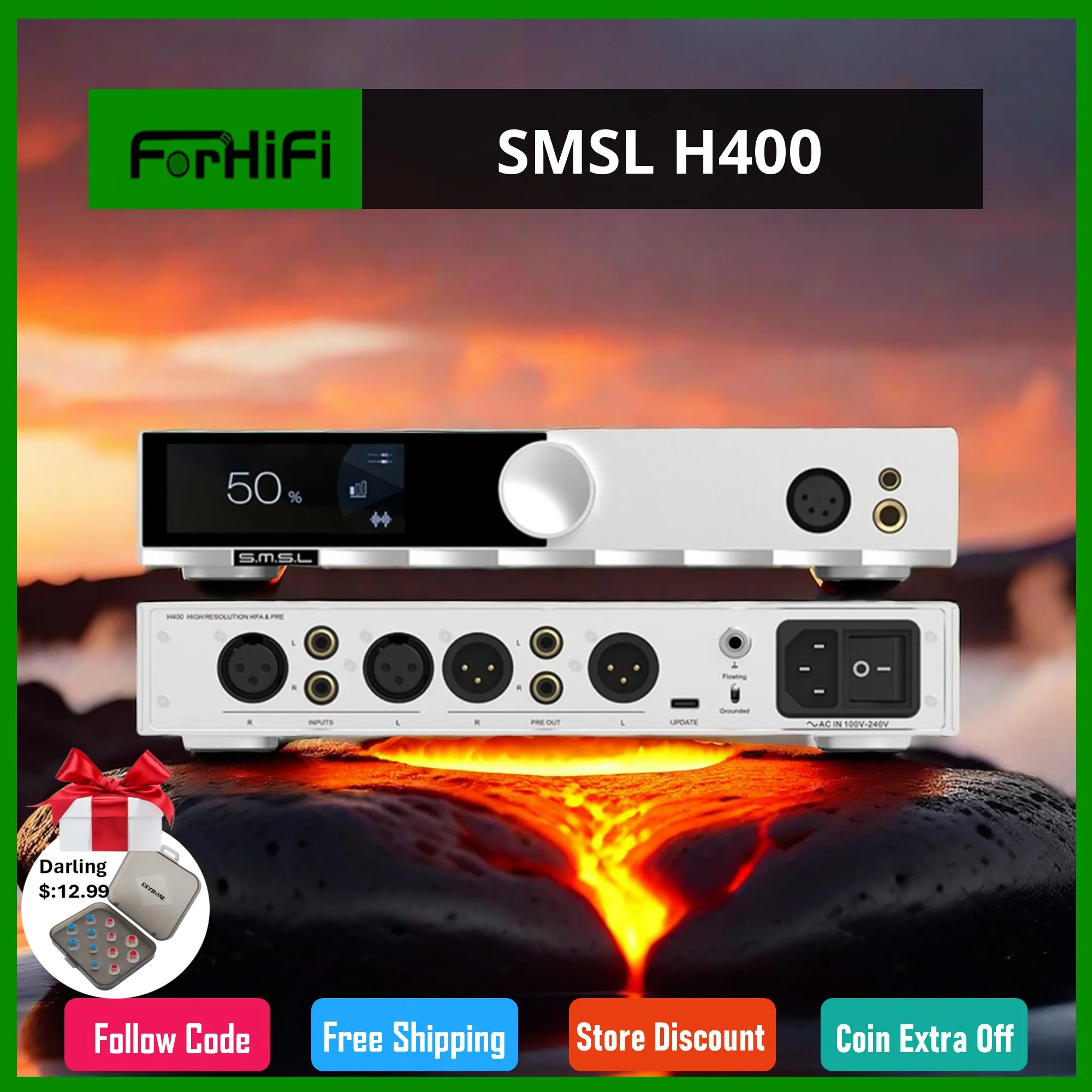 

SMSL H400 Headphone Amplifier Full Balanced Hi-end Preamp 15W*2 6.35mm 4.4mm XLR RCA High Power Op-AMP 133dB With Remote Control