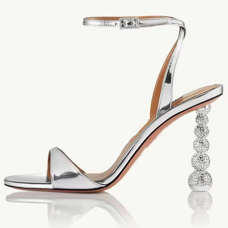 

Special Heel Single-Strap Buckle Sexy Rhinestone Sandals Round Open-Toe Large-Size High Heels Fashion Show Evening Women Shoes