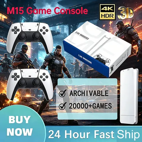 M15 Wireless Gamepad Mini TV Console 128GB, 20,000+ Retro Games HD Output Dual Player PS1 More