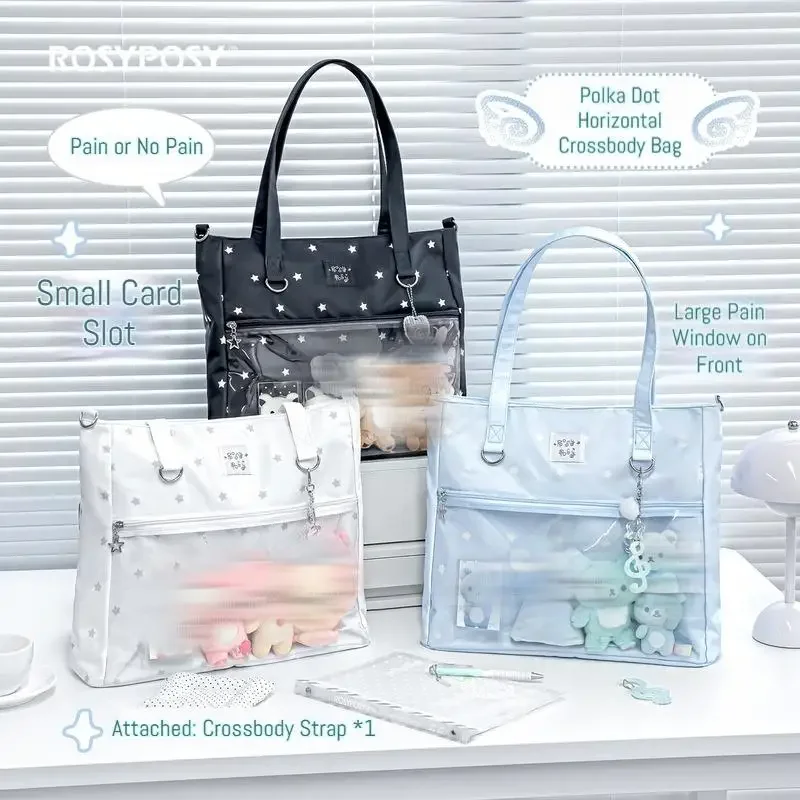 New In Stock RosyPosy Star Polka Dot Ita Bag Large Capacity Transparent Shoulder Tote Bag For Daily Concert Commute