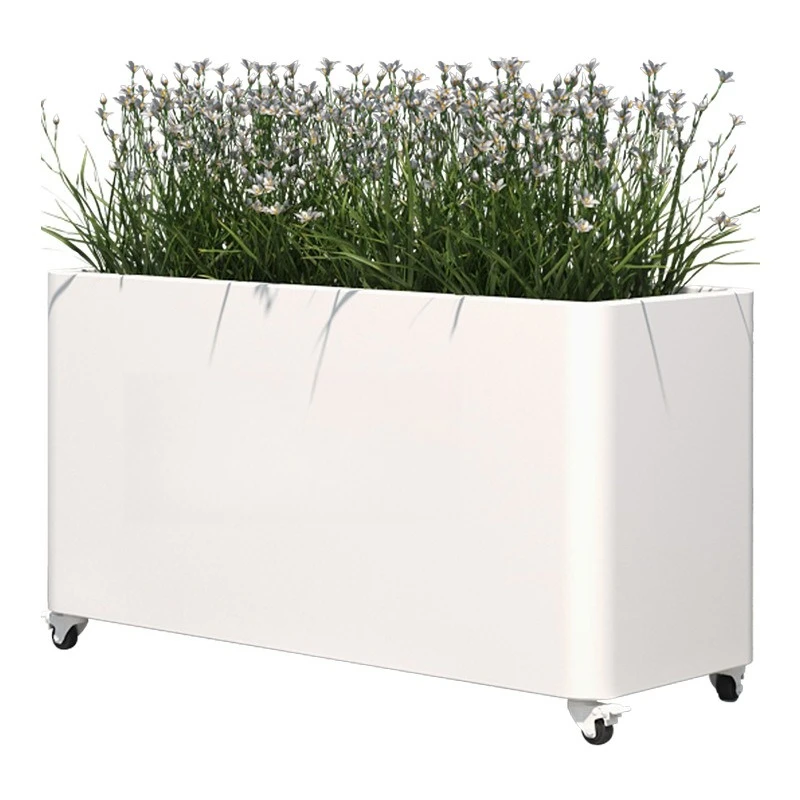 

Outdoor, stainless steel, flower box, movable, with rollers, wrought iron