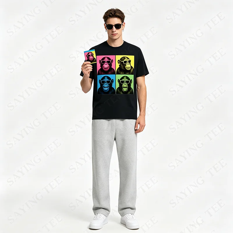 Lustiges Schimpansen-Fotokabinen-Pop-Art-T-Shirt mit Affengesichtern, Y2K-Affen-Selfie-Ästhetik-Kleidung, personalisierte Kleidung für Primaten-Fans – Detail 6