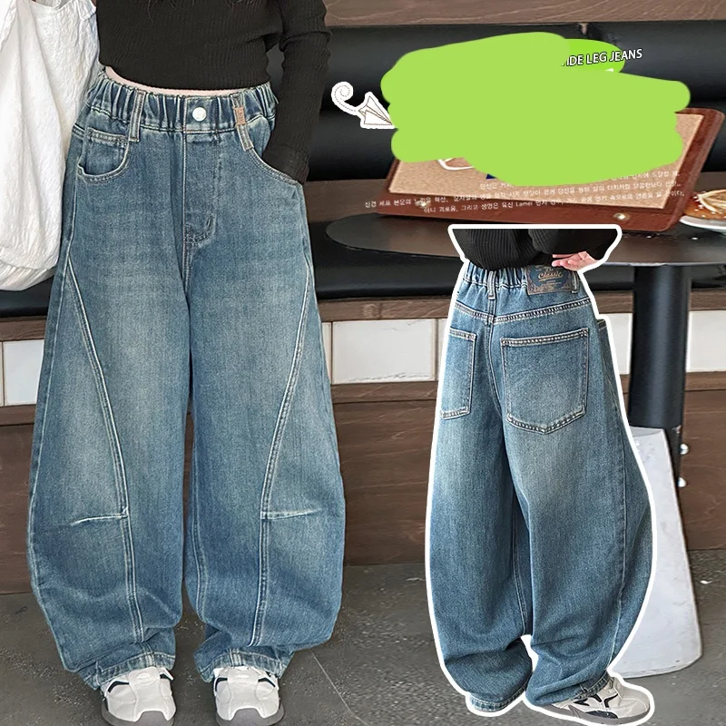

Girls Jeans Ages 4-14Y Teen Wide Leg Denim Teenage Vintage Trousers Toddler Girl Casual Fashion Denim Bottom Kids Y2k Long Pants