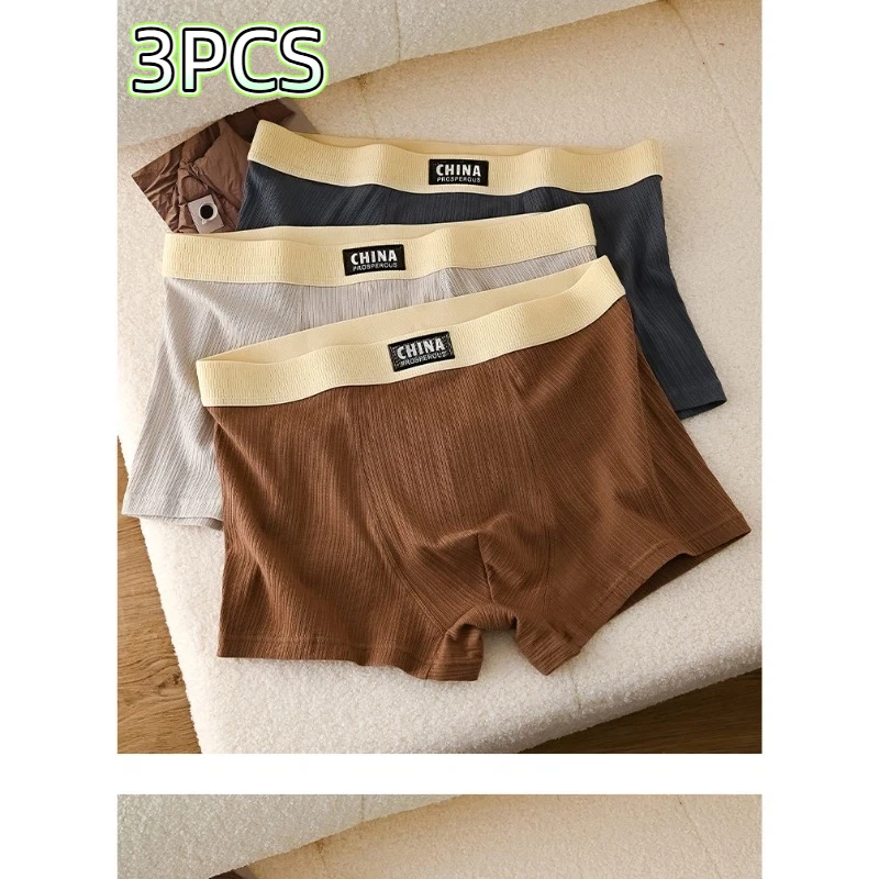 3PCS Asian Size Men Cotton Underwear Soft Comfortable Highly Elastic Boxer Shorts Casual Breathable Briefs Men Underpants