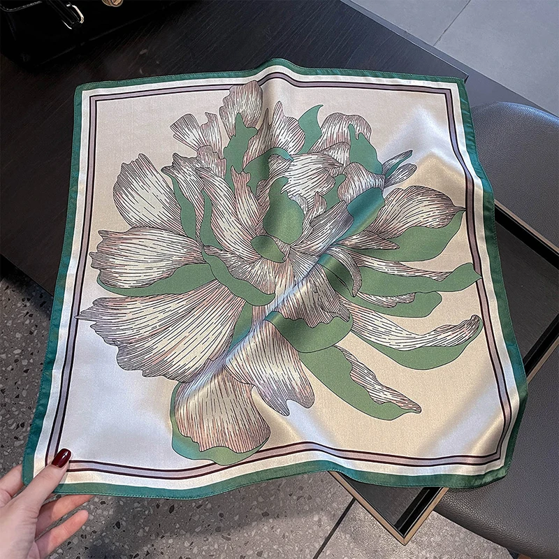 

2026 New 100% Pure Silk Scarf Women Neck Hair Foulard Bandana Green Flower Square Small Headband Hijab Print Poncho Scarves