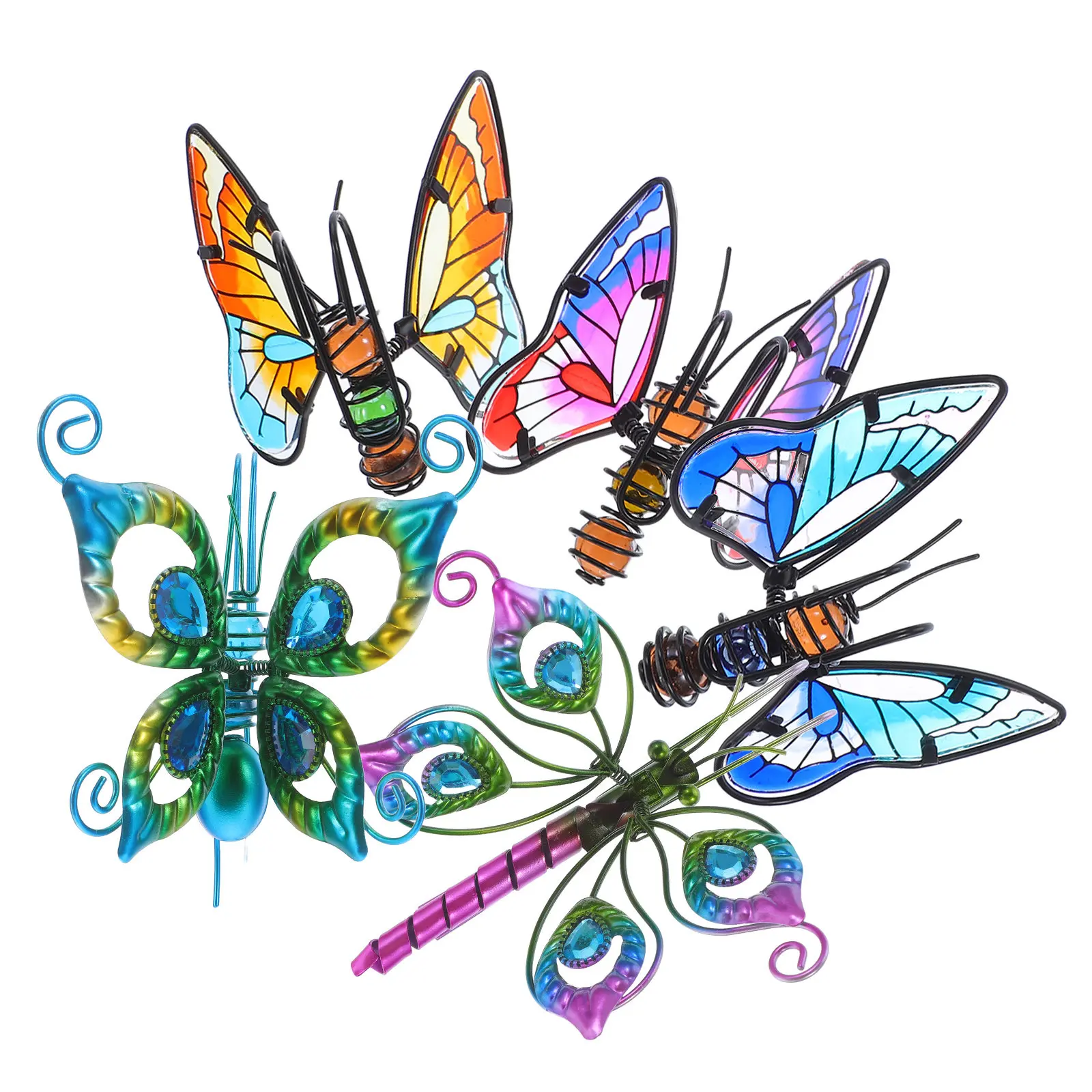 5Pcs Butterfly Dragonfly Hanging Ornament Stained Glass Flower Pot Decor for Garden Balcony Indoor Plants Planter Decoration