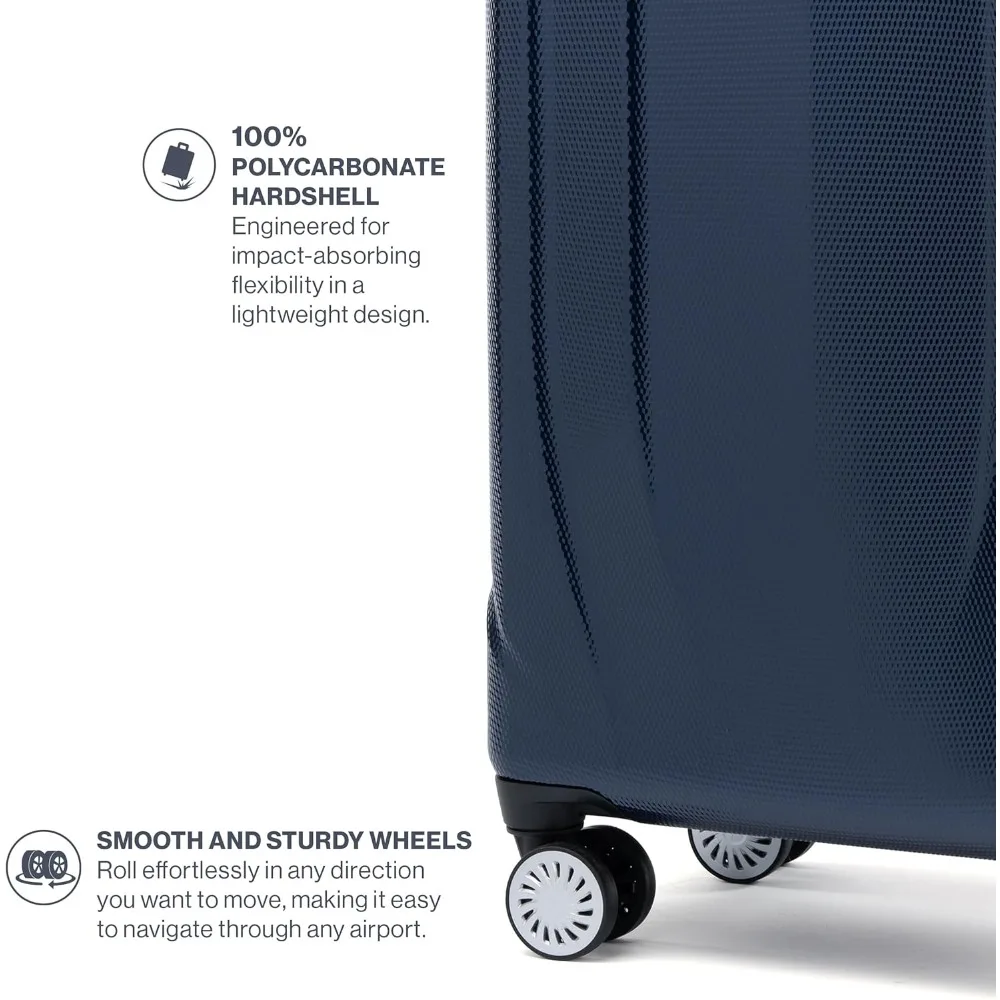 Lightweight Expandable Hardshell Spinner Luggage, 8 Wheels, 21 Inch Carry-On Suitcase, Royal Blue