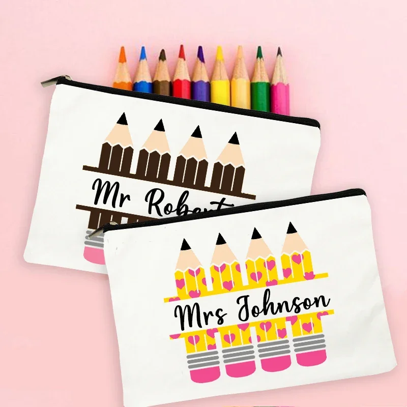 

New Personalized Teacher Name Customized Makeup Bag Student Return to School Pencil Storage Bag Travel Supplies Washing Bag Gift