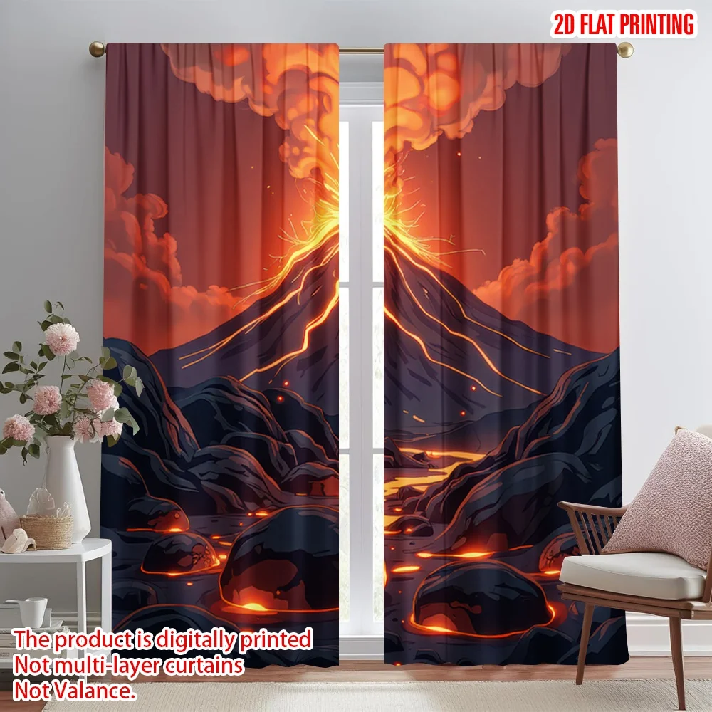 

2D flat printing 2pcs Curtain Volcanic Eruption Digital Printed Polyester Drapes Family Party Decoration for Indoor Outdoor Use