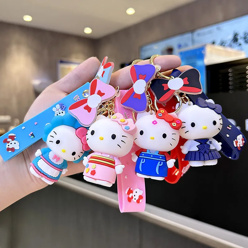 Kawaii Anime Sanrio Hello Kitty Keychain Pendant Holder Key Chain Car Keyring Mobile Phone Bag Hanging Jewelry Kids Toys Gifts