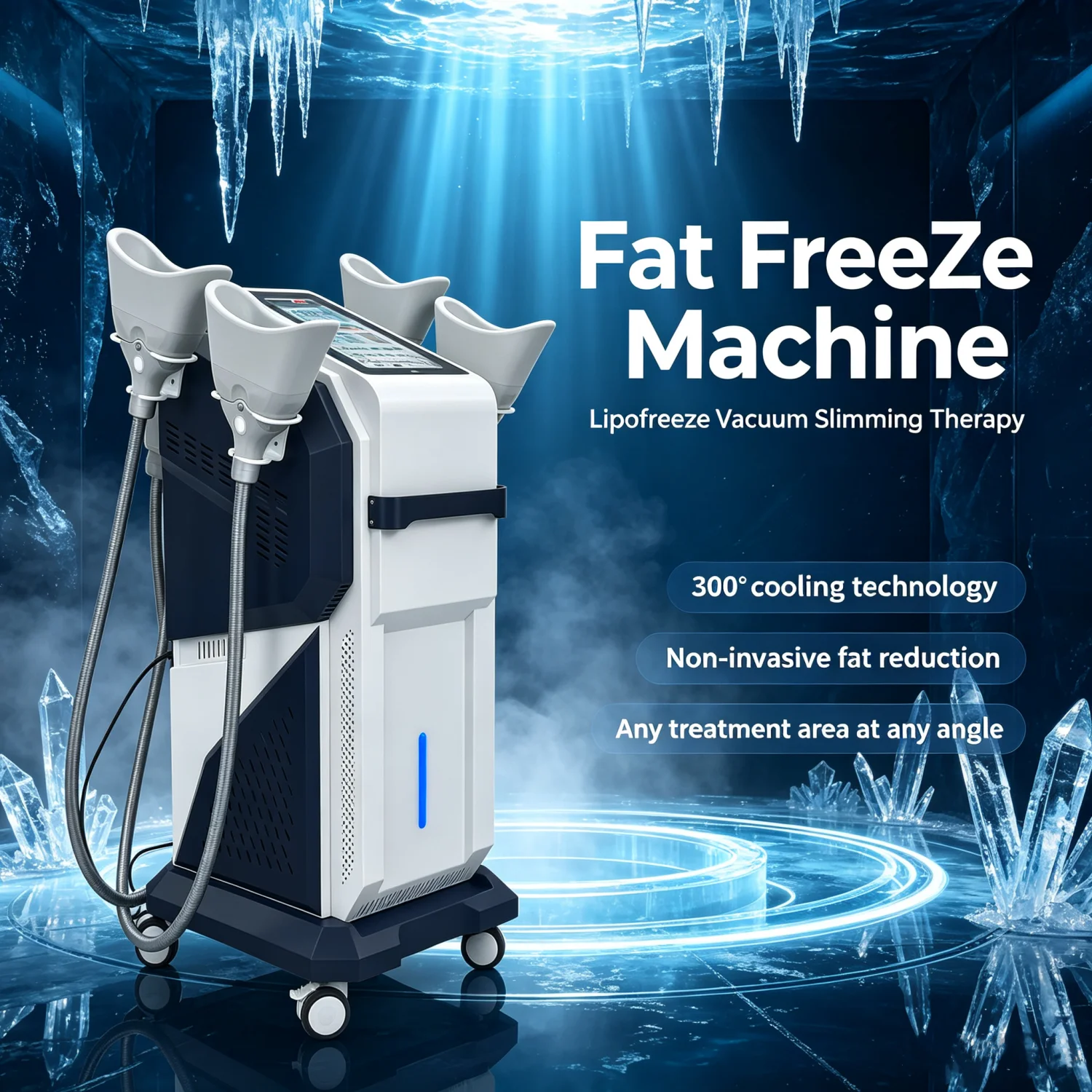 Vertical 360 Surround Cooling Fat Freeze Machine 4 Independent Handles Cold Lipolysis Vacuum Body Slimming Beauty Device