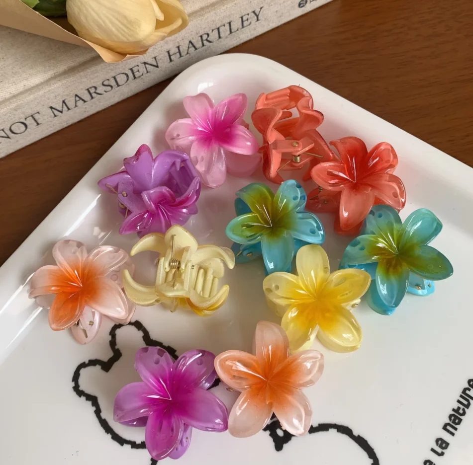 6Pcs Gradient Hair Clips New Flower Hair Claws Small Size Fashion Headwear Hairpin Crab Barrette Hair Accessories for Women