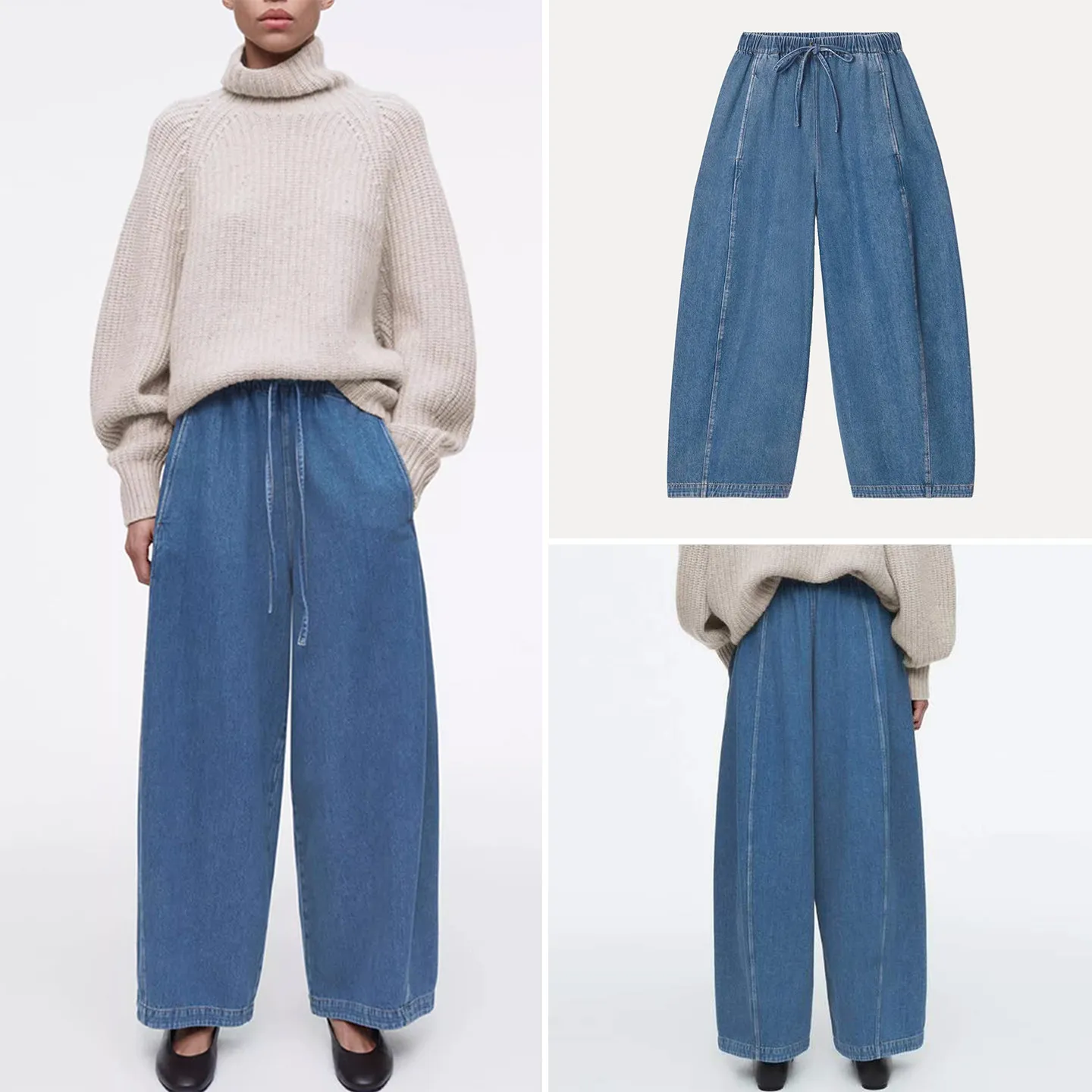 

Spring 2026 Women's Fashionable Personality Bucket Hat Drawstring Waist Jeans Loose Fit Natural Waist Corduroy Trousers