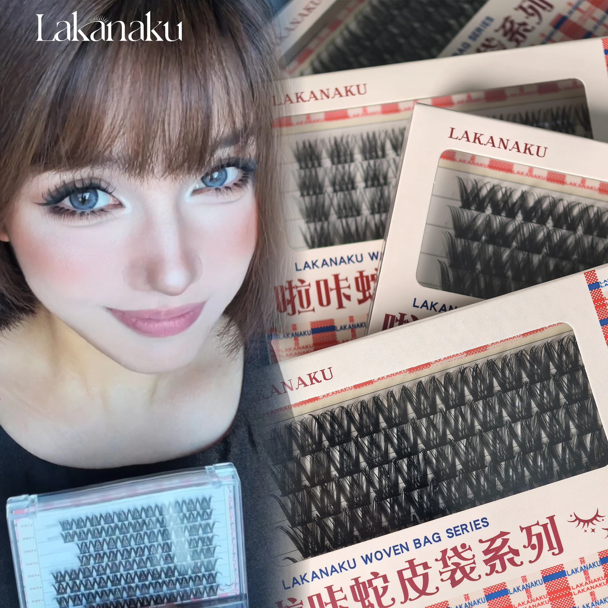 LAKANAKU ميجا حجم العنقودية جلدة الرموش الفردية DIY مجموعات مسبقة الصنع العنقودية القط رموش رقيق