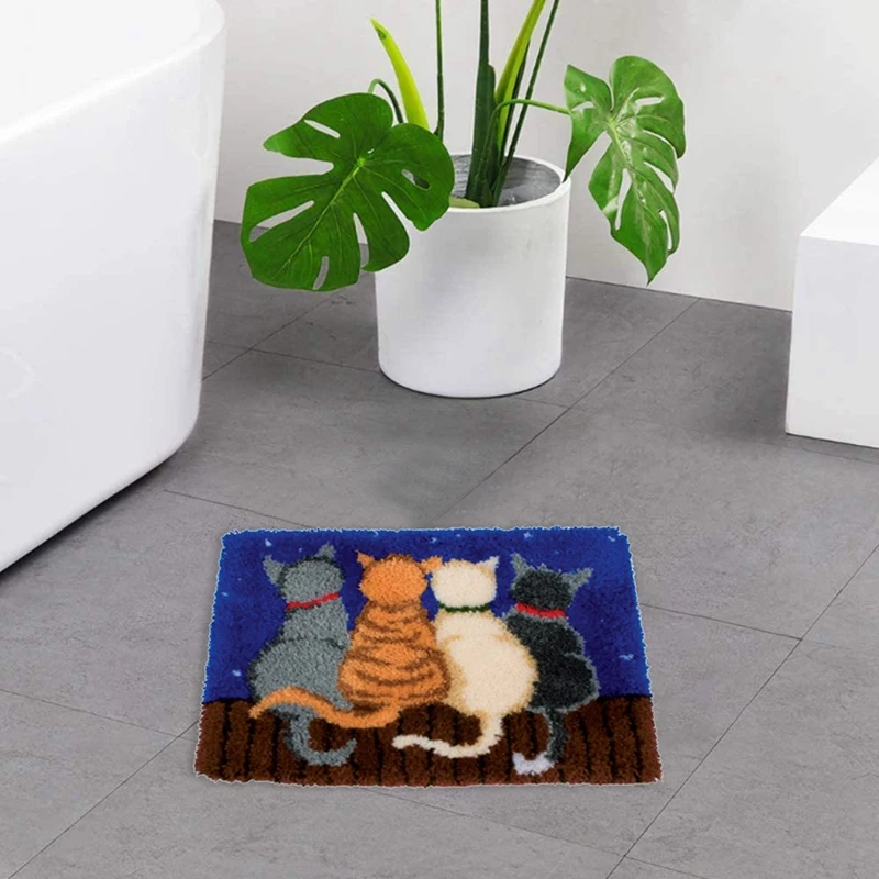 Latch Hook Rug Kits Crocheting Carpet Rug Cats Yarn Pre-Printed Canvas Cushion Mat Crochet Tapestry Sofa Decor