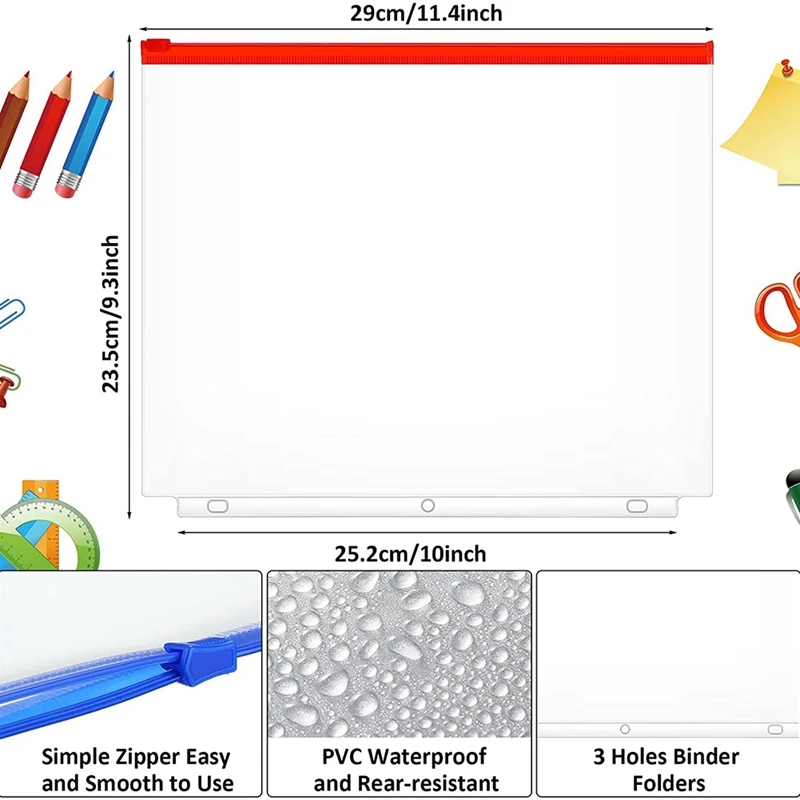 40 шт. карманы для папок, водонепроницаемая сумка для папок с 3 кольцами, размер А4, с застежкой-молнией, для папок с 3 кольцами, водонепроницаемые сумки с вкладышами