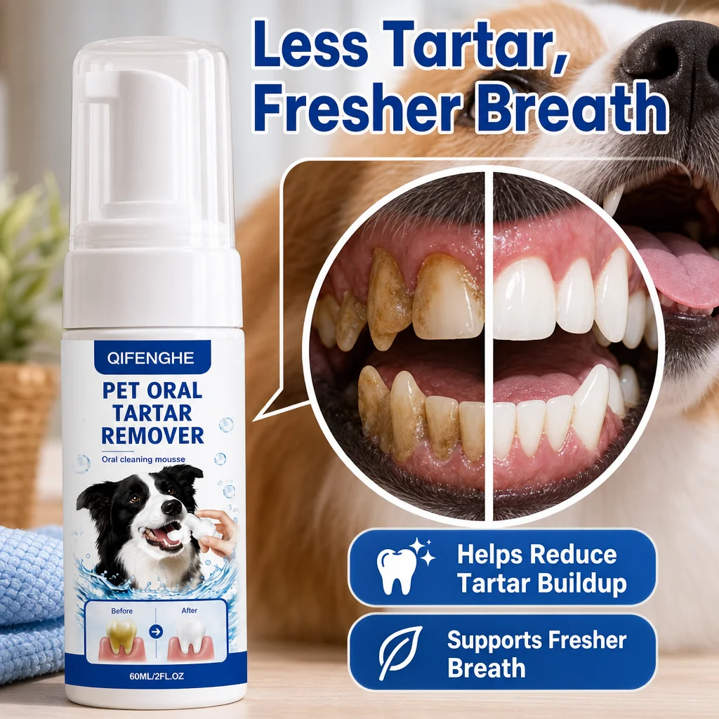 QIFENGHE Pet Oral Tartar Remover Mousse 60ml for Dogs & Cats, Pet Teeth Cleaning Foam, Helps Reduce Tartar & Freshen Pet Bad Bre