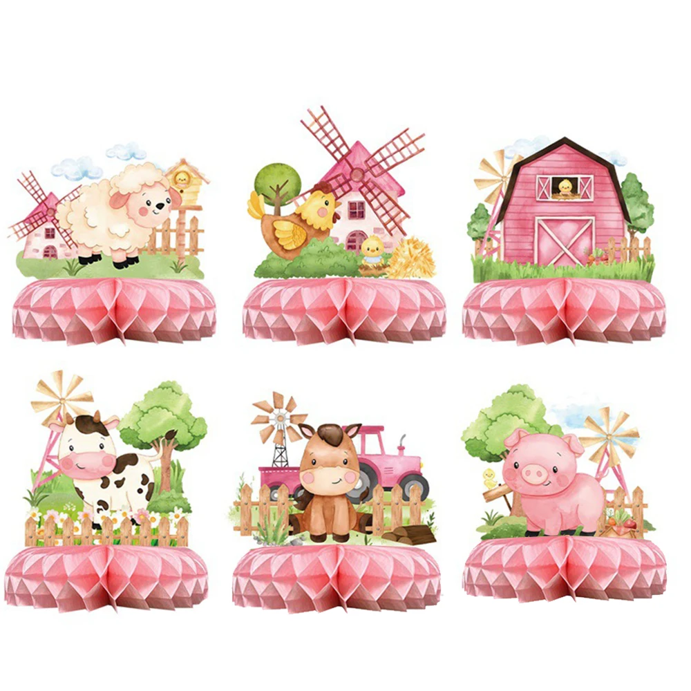 Centros de mesa de panal de animales de granja, bolas de pastel temáticas de granja, adornos de mesa, suministros de fiesta de Granero, decoración de mesa 3D para animales de granja, 6 uds.