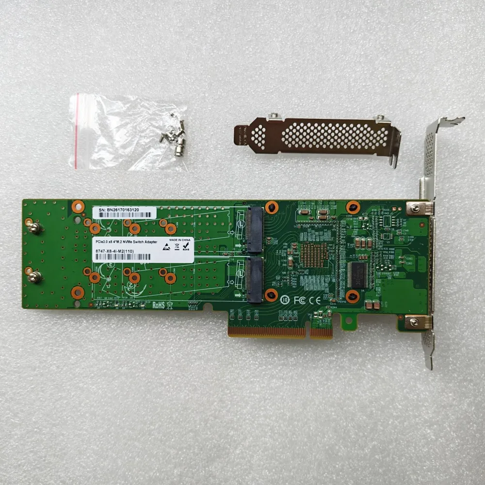 PCIe 3.0 X8 to 4x M.2 NVMe SSD Adapter Card with PLX8747 and Low Profile Support