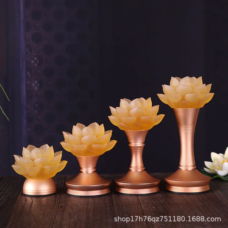 Colorful Glass Lotus Buddha Front Offering Lamp Household Rechargeable LED Eternal Light