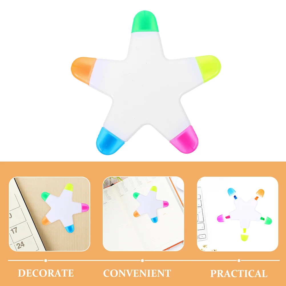 Five-pointed Star Highlighter Erasable Highlighters Note for Student Text Study Markers Pen Plastic Reading Child