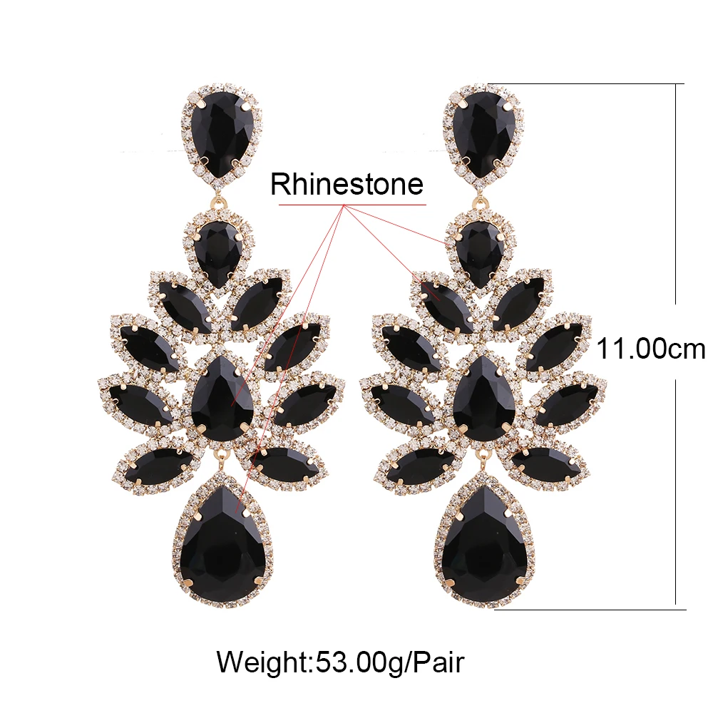 New Novelty Design Shiny Rhinestone Flowers Dangle Earrings For Women Fashion Jewlery Evening Dress Statement Earrings Accessory